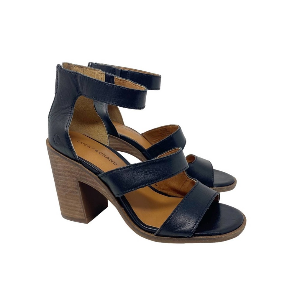 Lucky Brand Valka Ankle Strap Sandal Peacoat Black Size 7.5